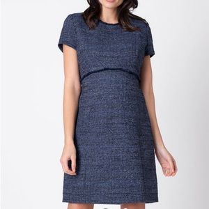Seraphine Navy Blue Boucle Maternity Shift Dress